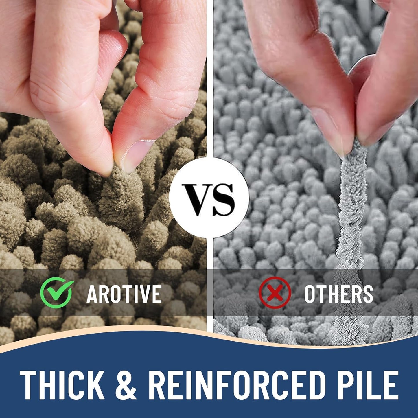 Arotive Luxury Chenille Bathroom Rug Mat, Extra Soft Thick Absorbent Shaggy Bath Rugs, Non-Slip Machine Wash Dry, Plush Bath Mats for Bathroom, Shower and Tub, 30x17, Camel