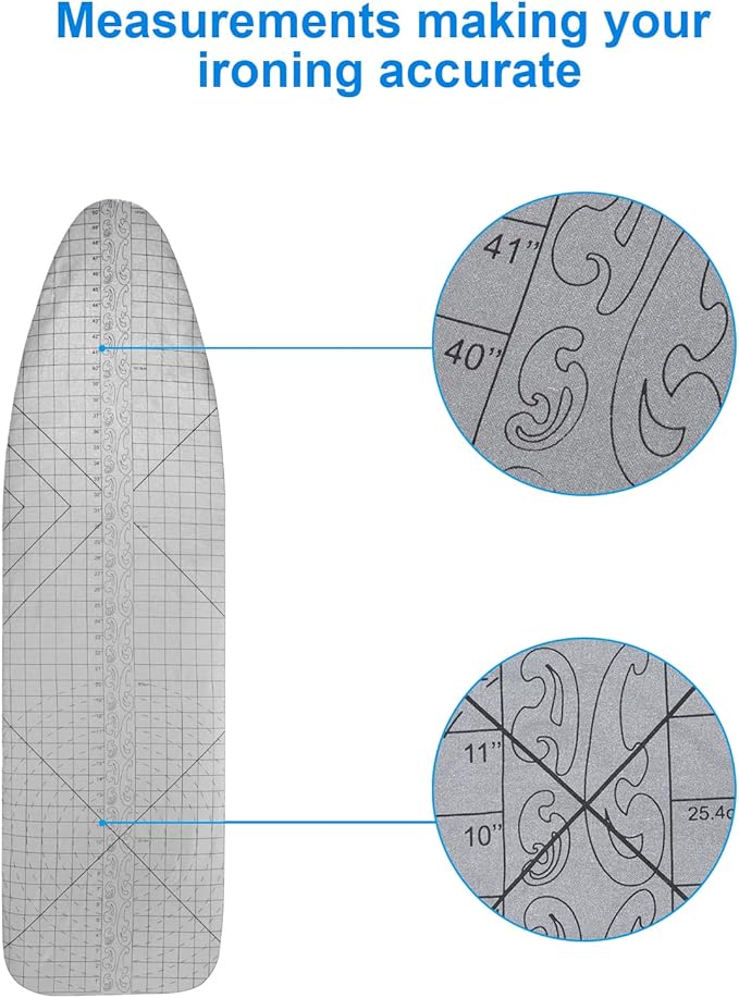 Ironing Board Cover- 15" x 54" Standard Iron Cover and Pad 4 Layers Thick Padding 2'' Elastic, Stain Resistant & Durable Scorch, 2 Click Buckles and Easy Installation, French Curve