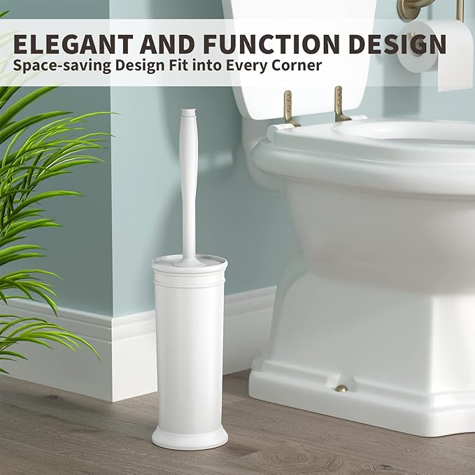 Toilet Brush and Holder 2 Pack, Toilet Bowl Brush with Extra Long Handle, Toilet Scrubber and Covered Holder, Toilet Brushes for Bathroom-Space Saving, Covered Brush, Durable, Deep Cleaning(White)