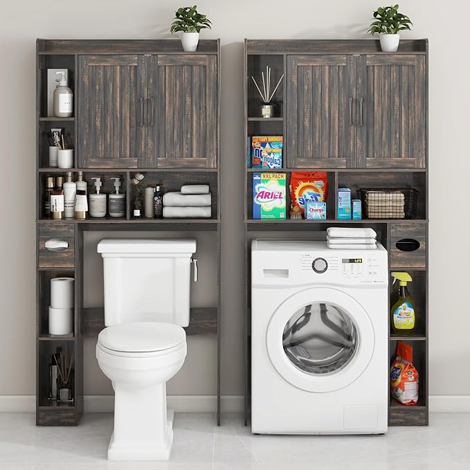 Over The Toilet Storage Cabinet, Farmhouse Storage Cabinet Over Toilet with Barn Door，Home Space-Saving Toilet Rack, for Bathroom, Restroom, Laundry