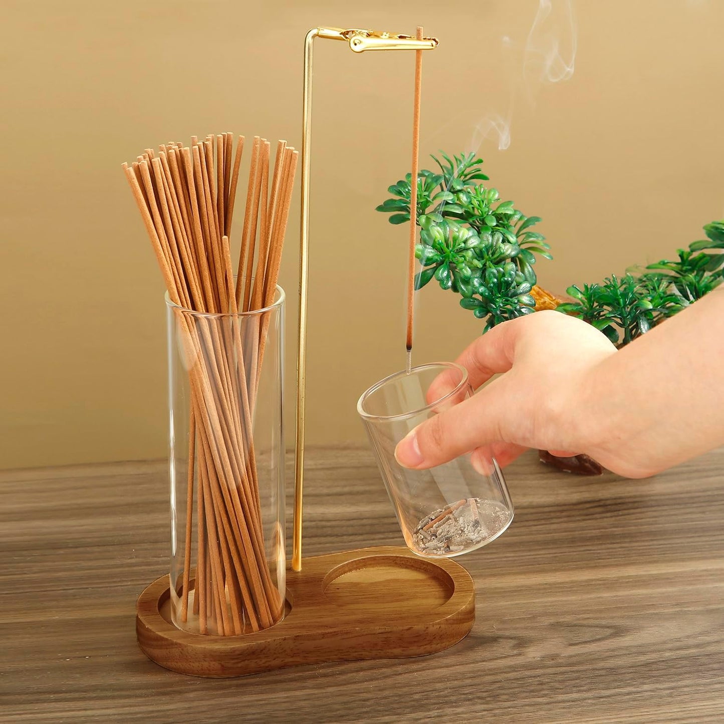 2 in 1 Incense Holder for Sticks, Anti-Ash Flying Incense Burne with Glass Ash Catcher and Incense Sticks Organizer for Meditation Yoga Spa Home Decor (Dark Base)