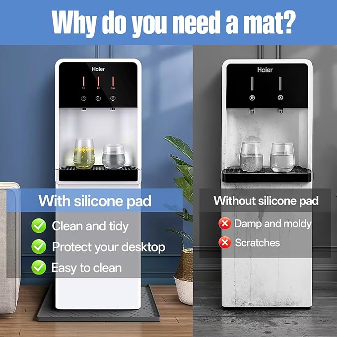 Water Cooler Mat – 19.7" x 19.7" Silicone Water Dispenser Mat for Floor & Countertop, Spill-Proof & Waterproof Tray for Coffee Maker, Kitchen, Pets, Office Use (Gray, 19.7' * 19.7')