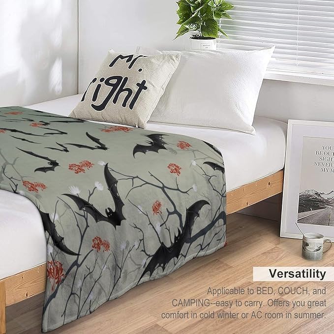 Throw Blanket for Teens Boys Girls and Adults Soft Warm Cozy Funny Midweight Food Flannel Blankets for Couch Sofa Bed Camping Travel Home Decor 50" X 60" (Bat Flowers, 50x60 inch)