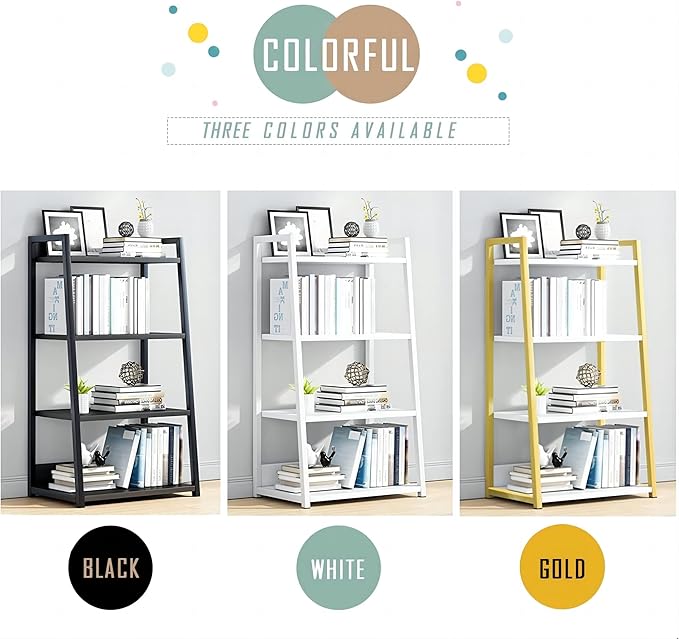 IOTXY 4 Tier Open Bookshelf - Steel and Wood Display Stand, 50CM Width Floor-Standing Bookcase, White