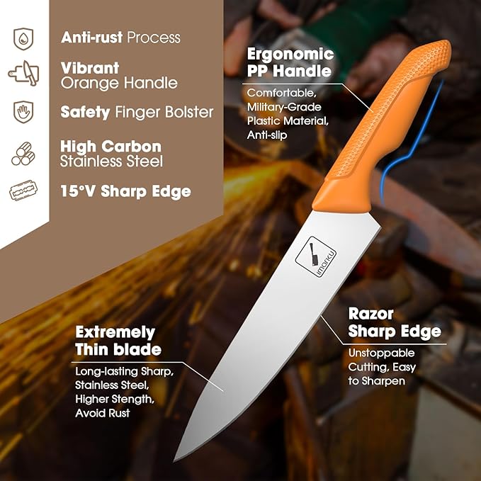 imarku Knife Set, Sharp Block Knife Set with Built-in Sharpener, Japanese Stainless Steel with Non-Slip Ergonomic Handle, Dishwasher Safe, Kitchen Gifts for Man Woman, Best For Home gift, Burnt Orange