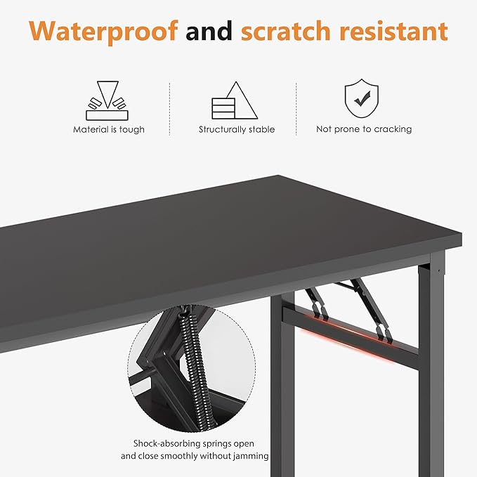 DlandHome Large Computer Desk, Folding Desk, Decent and Steady Home Office Desk/Workstation/Table 54.3inch Black Black