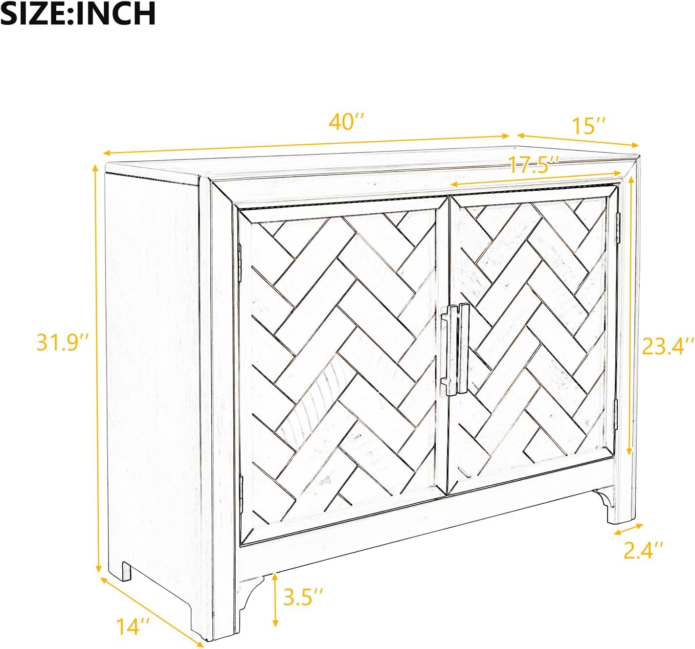HMFULE 40" Sideboard Cabinet 2-Doors Solid Wood, Retro Buffet Cabinet with Storage Adjustable Shelf, Console Table Accent for Hallway, Living Room, Dining Room, Kitchen, Entry Way (Antique Blue)