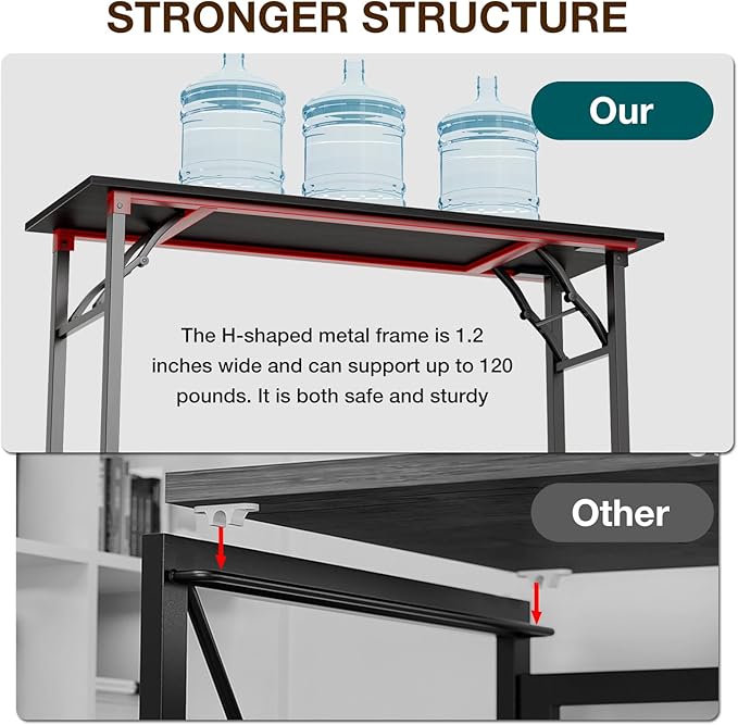 TEMI Long Computer Desk Folding Table - 55.1" Foldable Office Desk, No Assembly, Perfect Writing Table for Bedroom or Apartment, Portable Large Desk or Study Table with Compact Design, Dark Oak