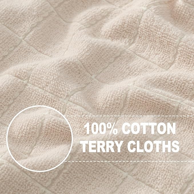 Homaxy 100% Cotton Terry Kitchen Towels(Beige, 13 x 28 inches), Checkered Designed, Soft and Super Absorbent Dish Towels, 8 Pack