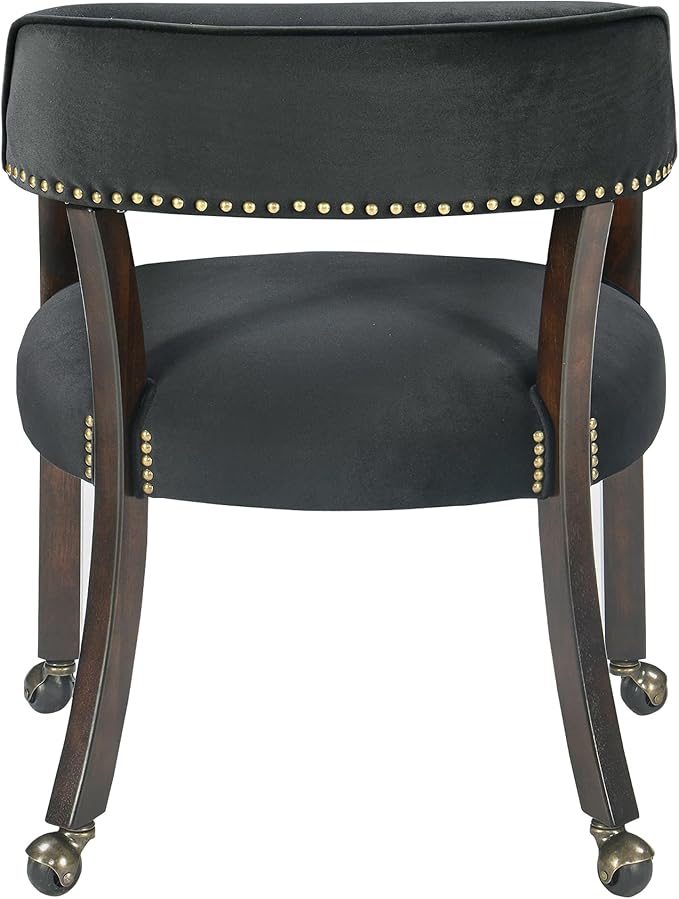 MODERION Dinning Chairs with Wheels and Arms Set of 4, Solid Wood Office Desk Chairs with Frosted Velvet Upholstered, Classic Swivel Accent Chairs, 31.5" H Boss Caption's Chair, Black, XXY-HT22-BK