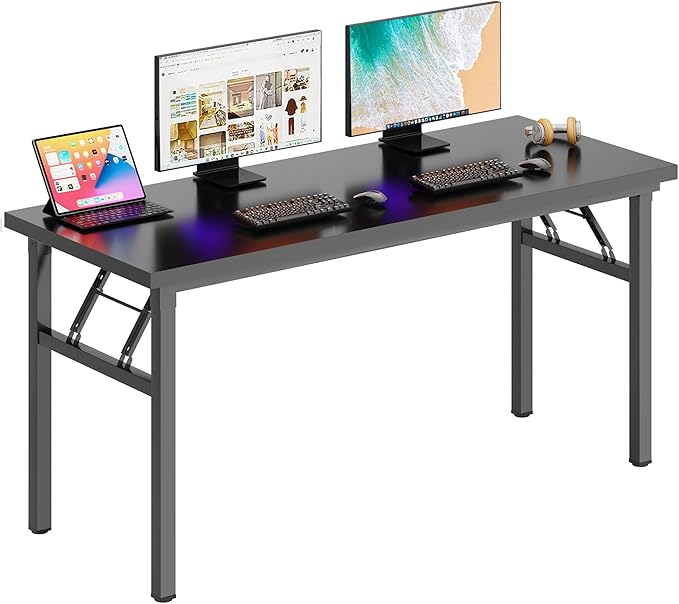 DlandHome Computer Desk 62 inches Office Desk Computer Table Study Writing Desk Workstation for Home Office Metal Frame Black and Black