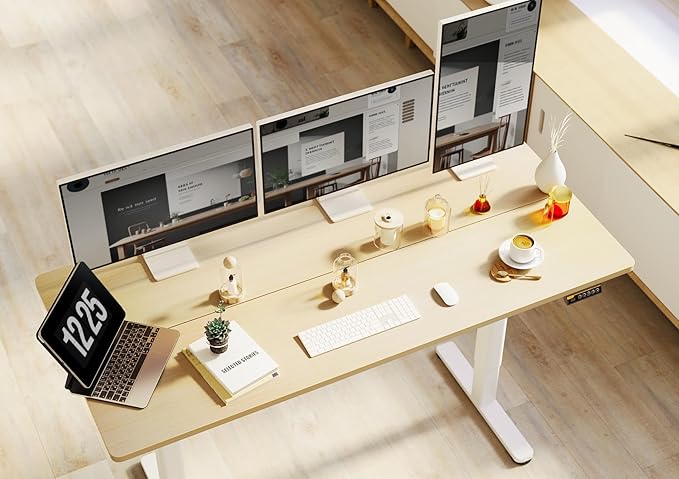 Claiks Electric Standing Desk, Adjustable Height Stand up Desk, 55x24 Inches Sit Stand Home Office Desk with Splice Board, White Frame/Nature Top