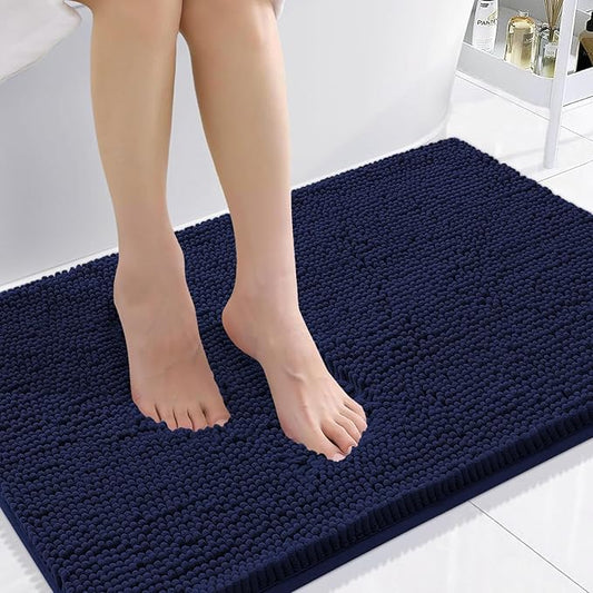 Smiry Luxury Chenille Bathroom Rugs 36x24, Extra Soft and Absorbent Shaggy Bath Mat, Machine Washable, Non-Slip Plush Carpet Runner for Tub, Shower, and Floor, Home Decor Accessories, Navy Blue