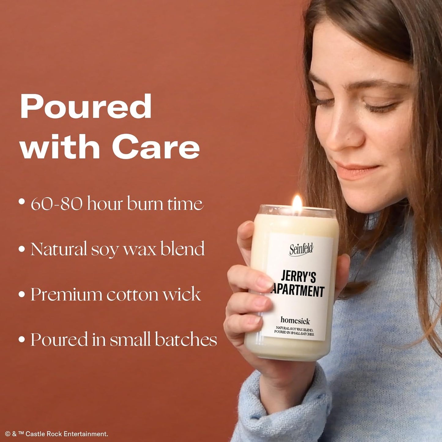 Homesick Scented Candles for Home (Jerry's Apartment) - 13.75 oz Long-Lasting Soy Wax Jar Candle for Women & Men for All Occasions, 60-80 Hours Burn Time - Notes of Suede Leather, Vanilla & Cedarwood