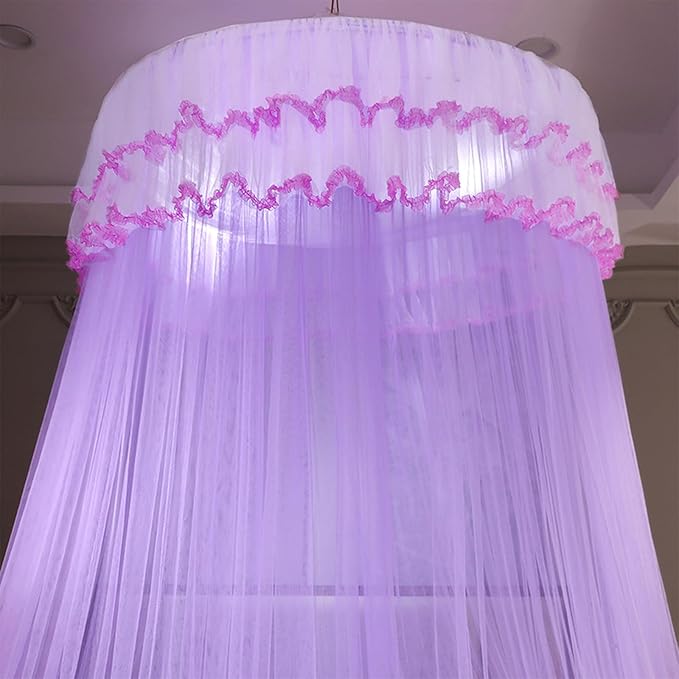 Kertnic Mosquito Net Bed Canopy for Girls, Princess Canopy Bed Curtain Fine Sheer Mesh Dome Bed Canopies, Kids & Adults Lace Tent for Twin Full Queen King Bed (Light Purple)