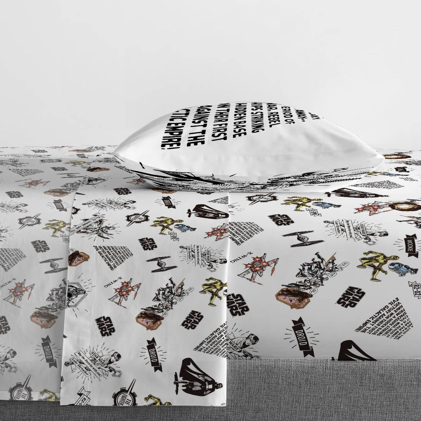 Jay Franco Kids Sheet Set with Fitted, Flat Sheets & Pillow Cover - Ultra-Soft Bedding with Pillowcase for Room Decor, White - Star Wars, 3 Piece Twin