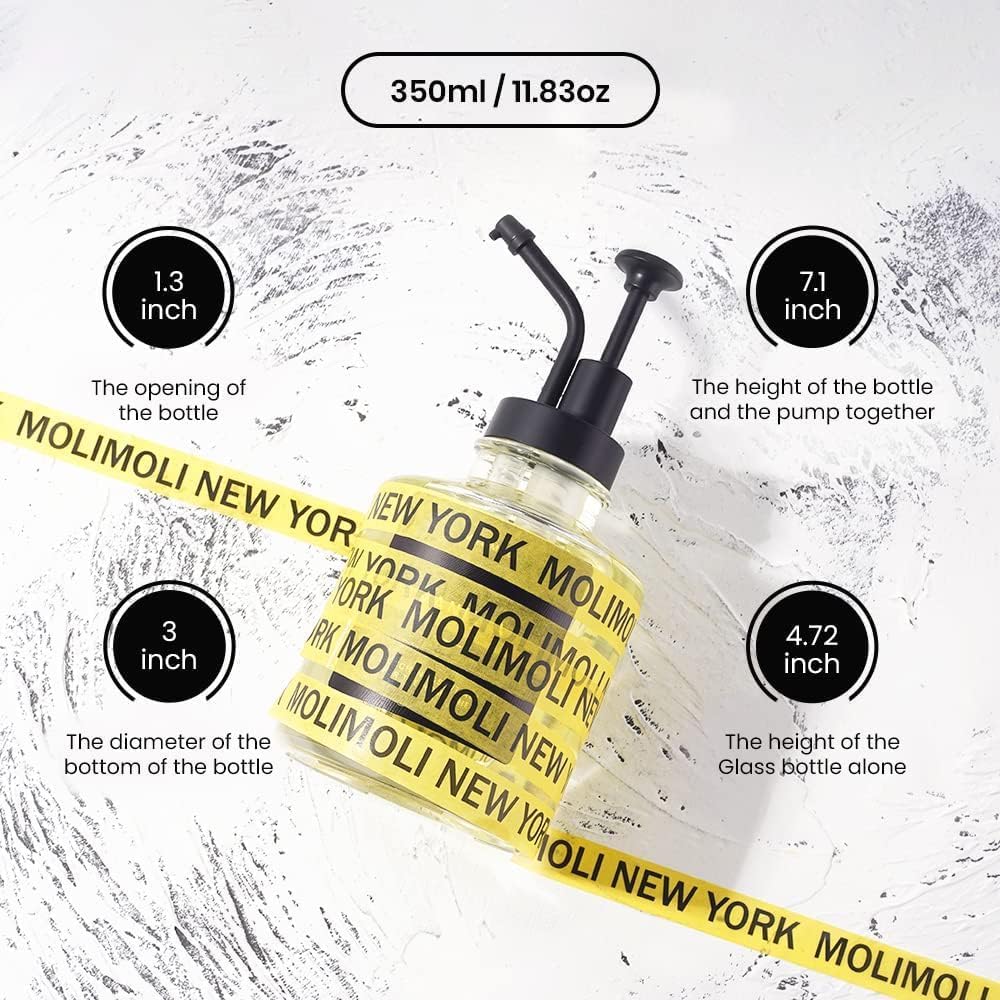 Molimoli Coffee Syrup Dispenser - Glass Bottle w. Pump, 11.8 oz 350 ml, Set of 2, Black Upgraded Pump