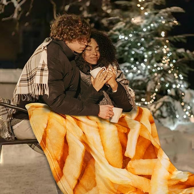 Vessia Frenchfries Throw Blanket, Realistic Funny Food Blanket for Adults and Kids, 300GSM Soft Throw for Couch, Sofa, Bed, Fun Home Decor for All Seasons, 60 inches