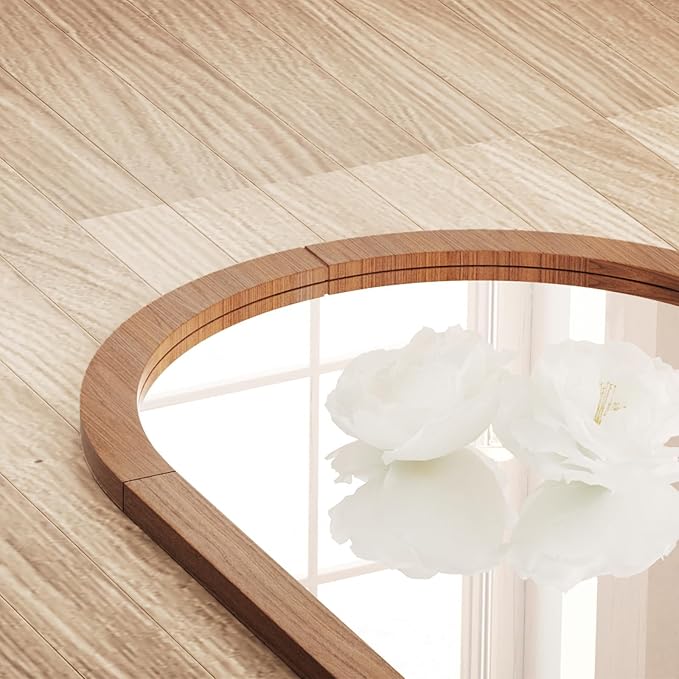 18"x48" Full Length Over The Door Mirror with Wood Frame Shatterproof Tempered Glass, Space-Saving Design, Adjustable Height Hooks