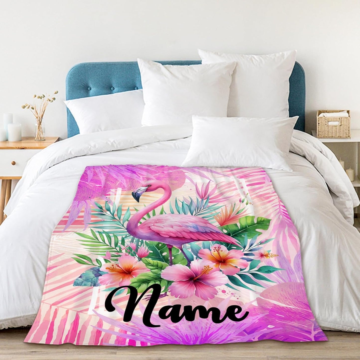 Kids Blanket for Girls Adults Personalized Flamingo Blanket for Gift, Custom Cute Warm Cozy Throw for Living Room Bed Sofa Camping