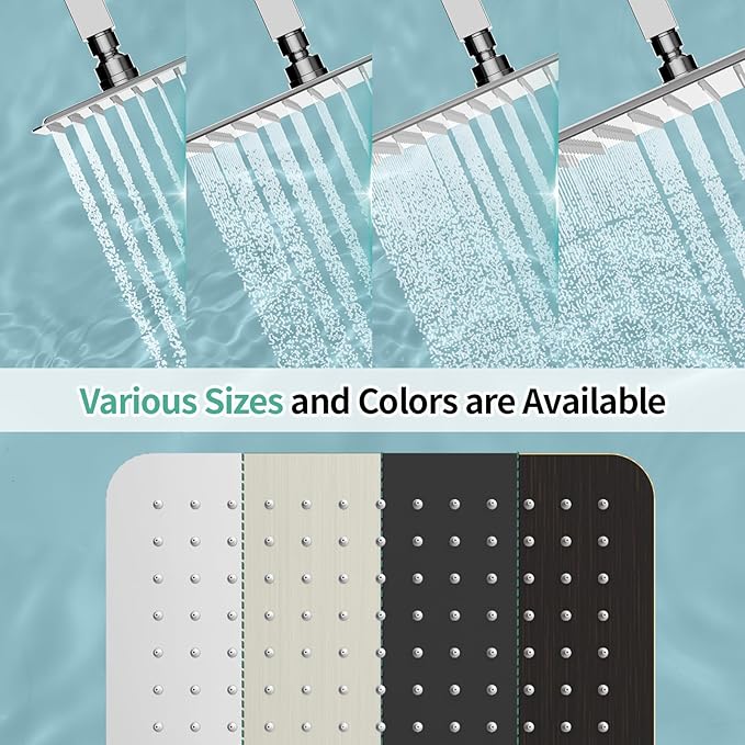 SR SUN RISE Luxury 12 Inch Large Square Stainless Steel Shower Head High Pressure Rainfall Showerhead Ultra Thin Water Saving Polished Chrome