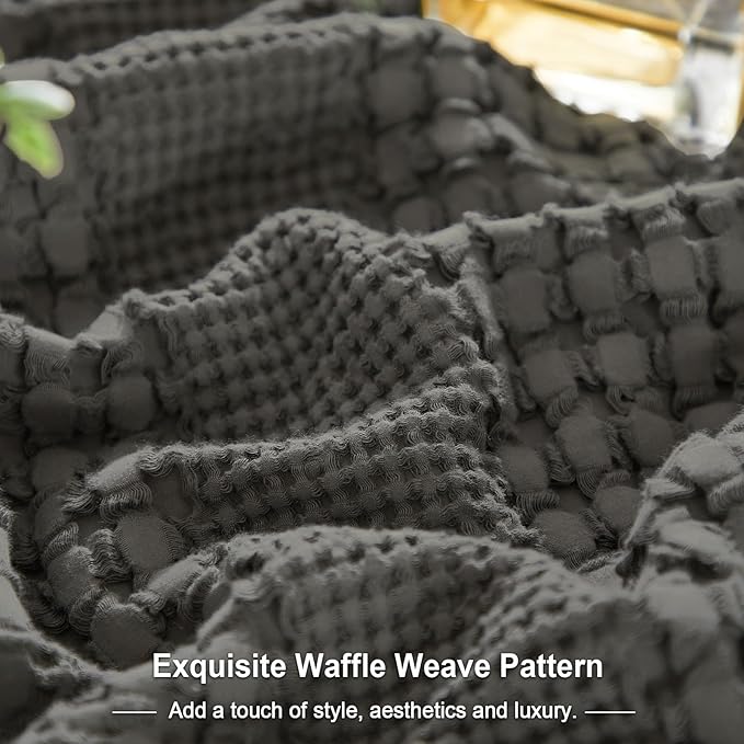 PHF 100% Cotton Waffle Pillow Shams Queen Size, 2 Pack 20" x 30" Soft Skin-Friendly Pillowcases, No Filling, Aesthetic Woven and Breathable Waffle Weave Pillow Case Covers for Bed, Charcoal Grey