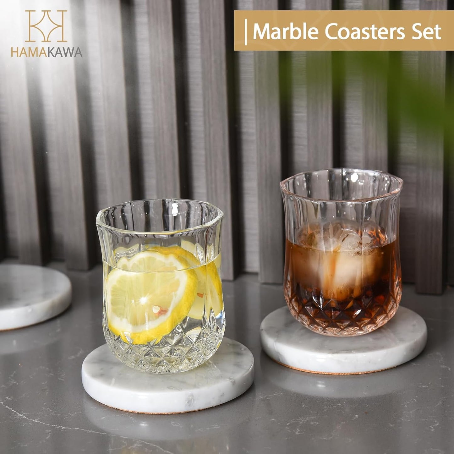 Real Natural Marble Coasters Set of 4, Carrara White Limestone 4 Inch, Modern Round Stone, Trendy Drink Coasters for Coffee Table, Kitchen Decor, Office