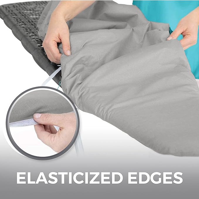 HOME GENIE Ironing Board Cover, Silicone Coating, Full Size Scorch Resistant Padding, Elastic Edge Heavy Duty Iron Pad Covers Standard Boards, Hook and Loop Fastener Strap Extra Thick, Silver