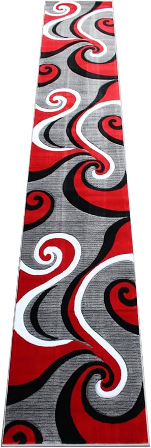 Masada Rugs, Sophia Collection Hand Carved Area Rug Modern Contemporary Red White Grey Black (2 Feet 8 Inch X 15 Feet 6 Inch) Runner