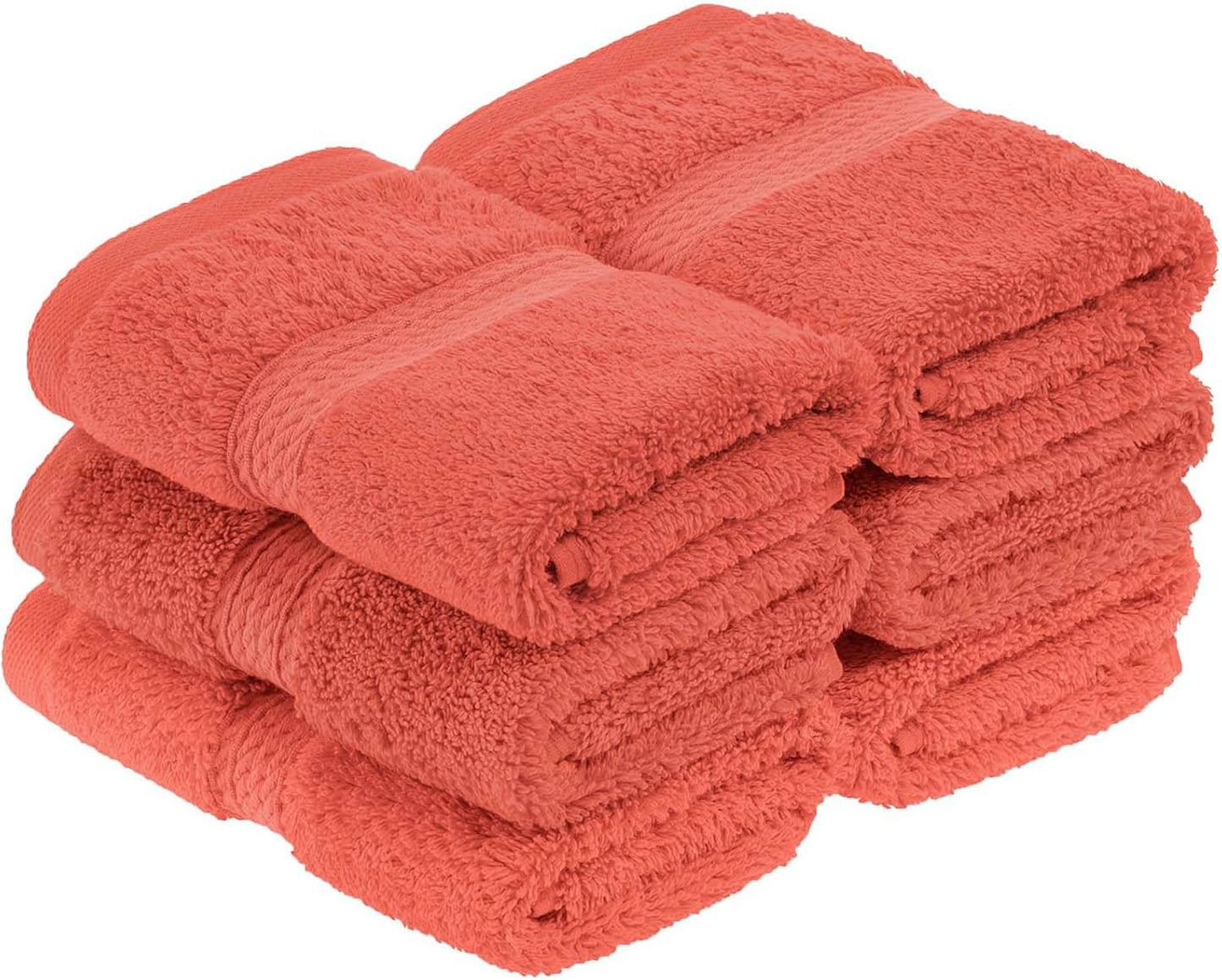 Superior Egyptian Cotton Pile Face Towel/Washcloth Set of 6, Ultra Soft Luxury Towels, Thick Plush Essentials, Absorbent Heavyweight, Guest Bath, Hotel, Spa, Home Bathroom, Shower Basics, Coral