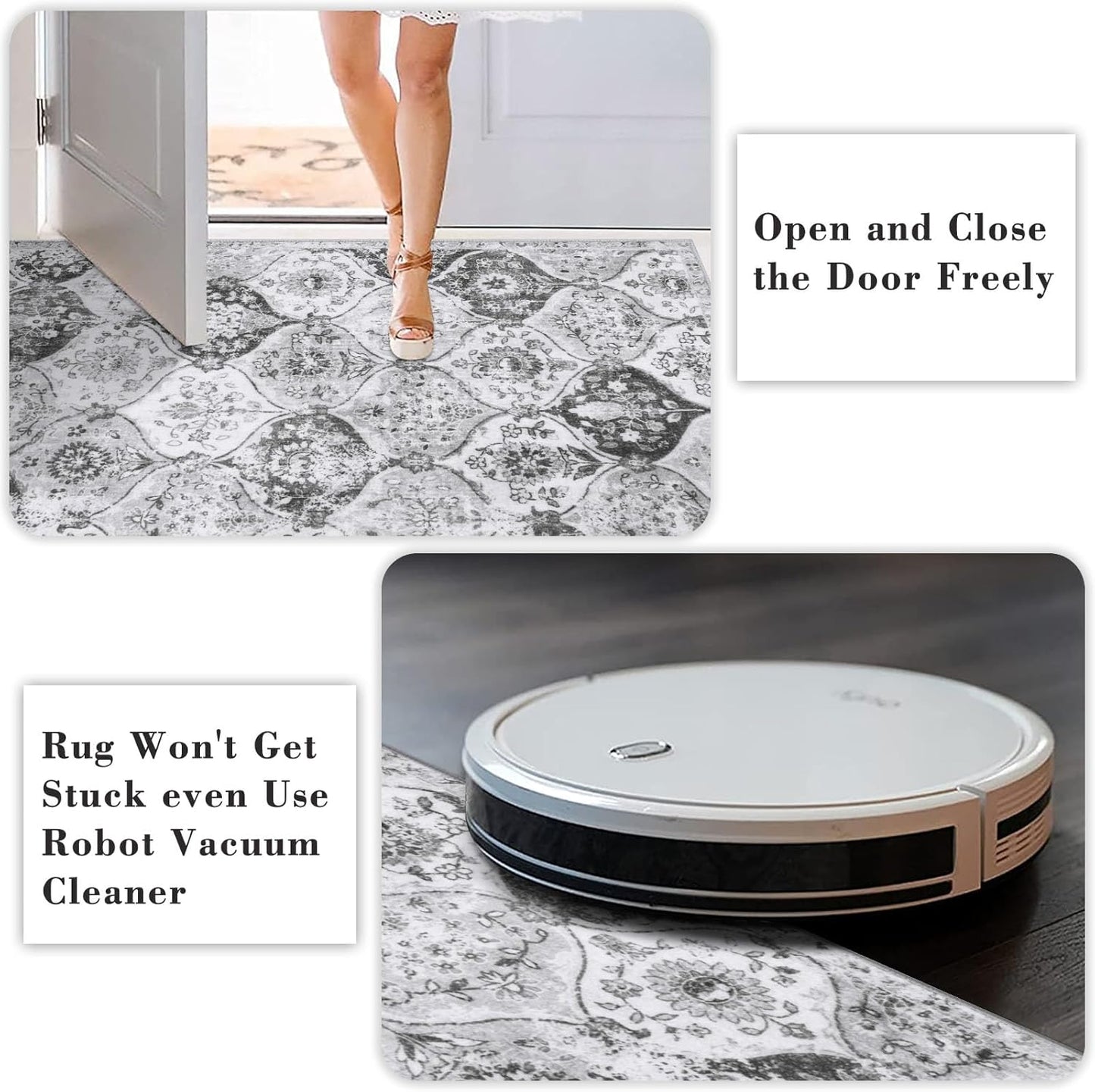 Lahome Moroccan Trellis Washable Small Area Rug, 3x5 Area Rug for Bedroom Living Room, Non-Slip Oriental Accent Throw Carpet for Kitchen Office Entryway Bathroom Office, Silver/Grey