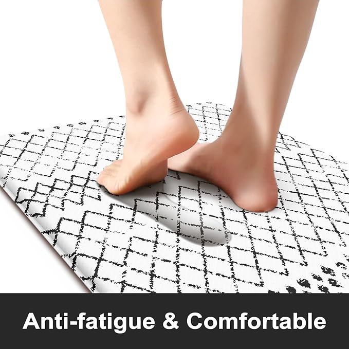 KIMODE Anti Fatigue Kitchen Mats for Floor,17.3" x 29" Black and White Cushioned Kitchen Rugs,Non-Slip Waterproof Wipe Clean Kitchen Sink Standing Mat for Corner Sink,Kitchen Floor