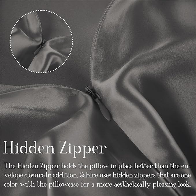 Mulberry Silk Pillowcases Set of 2, Both Sides Real Silk Pillow Covers for Hair and Skin Prevent Acne Pillowcase Organic Silk Pillowcase 2 Pack with Hidden Zipper, Grey, King (20"×36")