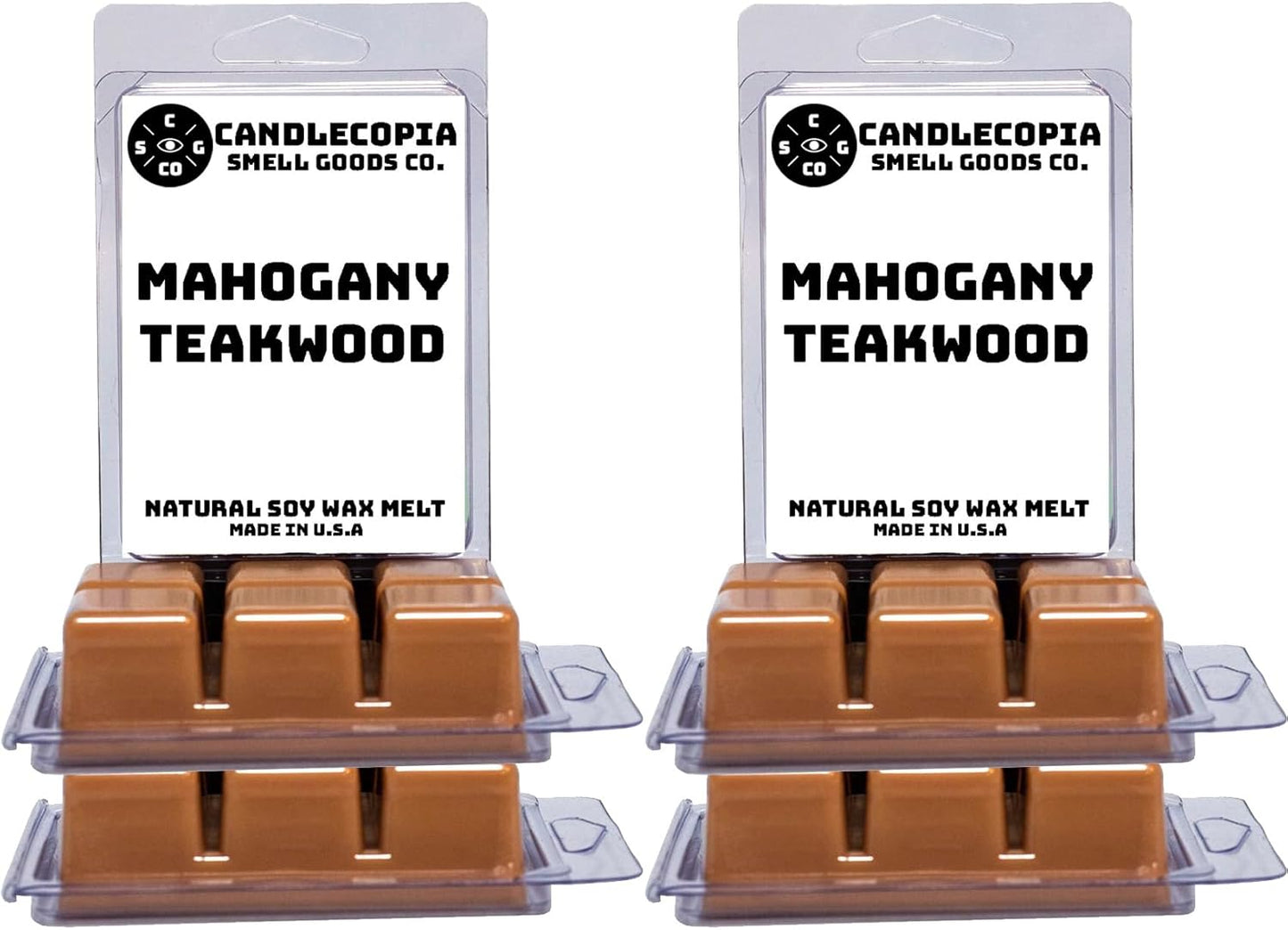 Mahogany Teakwood Strongly Scented Hand Poured Vegan Wax Melts, 36 Scented Wax Cubes, 19.2 Ounces in 6 x 6-Packs