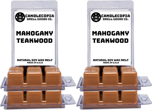 Mahogany Teakwood Strongly Scented Hand Poured Vegan Wax Melts, 36 Scented Wax Cubes, 19.2 Ounces in 6 x 6-Packs