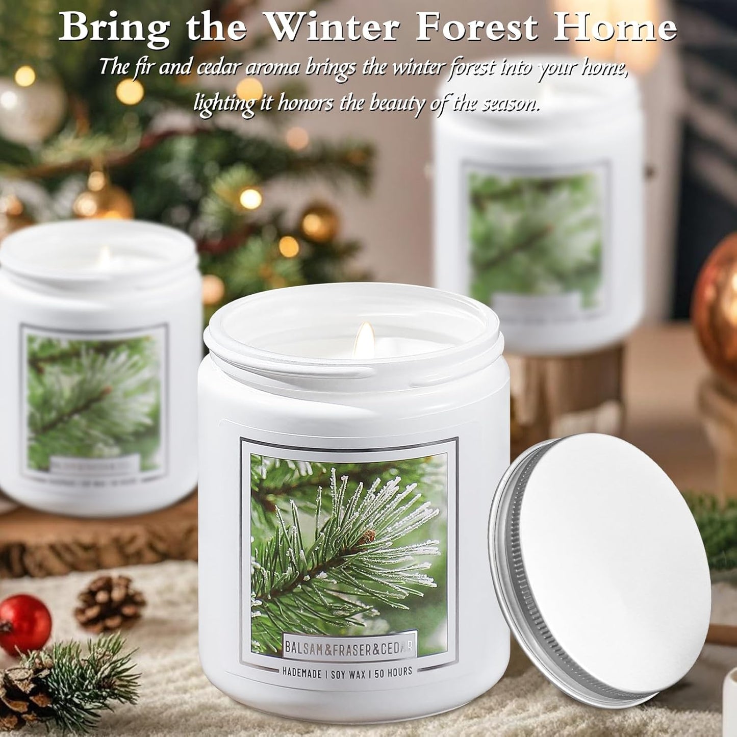 Homsolver Balsam Pine Candle, Christmas Balsam Fir Candles Scented, 9oz Holiday Candles with 50+ Hour Burn Time, Fir Cedar Tree Scent Gifts for Women