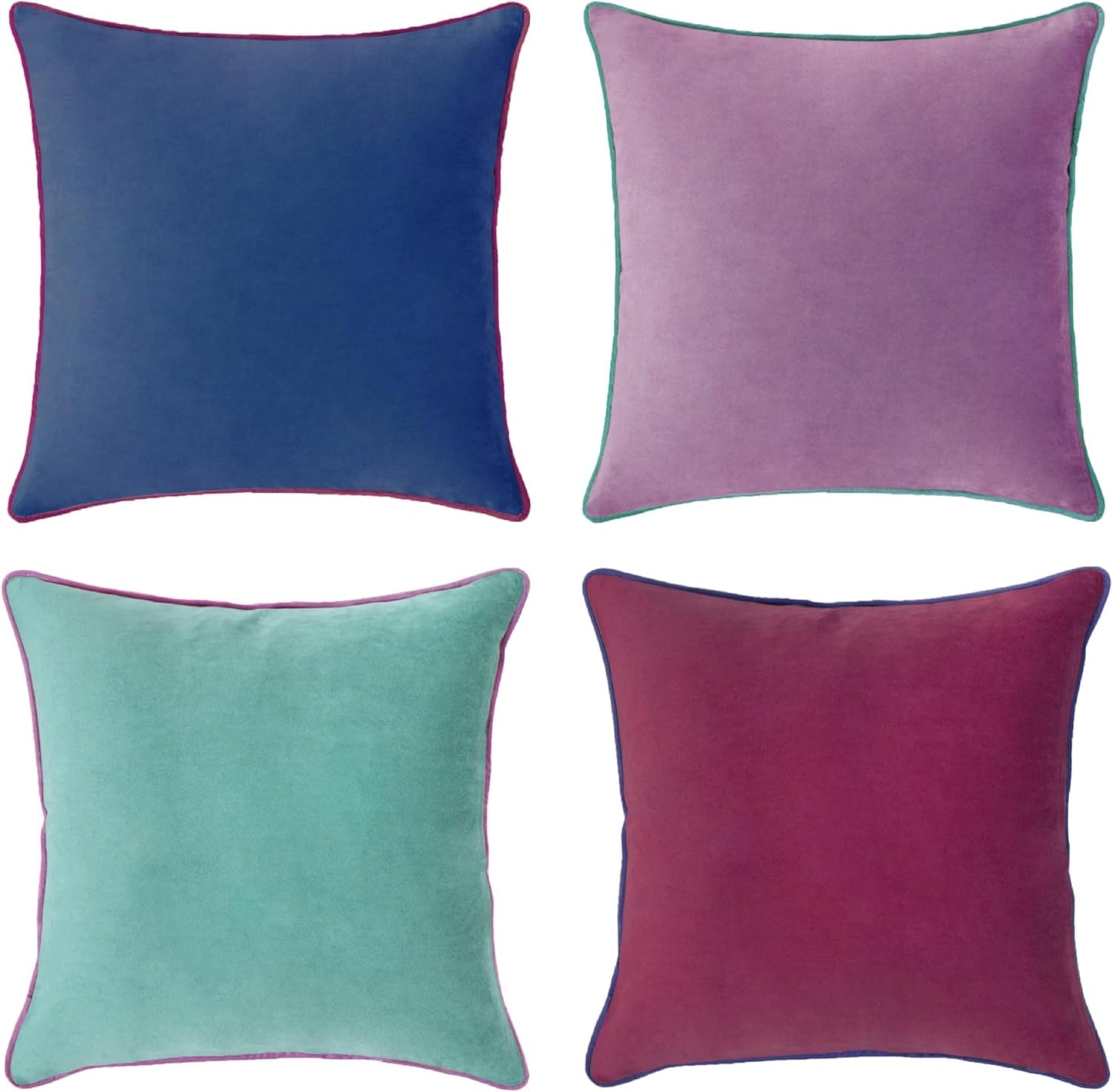 MONDAY MOOSE Decorative Throw Pillow Covers Cushion Cases, Set of 4 Soft Velvet Modern Double-Sided Designs, Mix and Match for Home Decor, Pillow Inserts Not Included (16x16 inch, Purple/Blue)