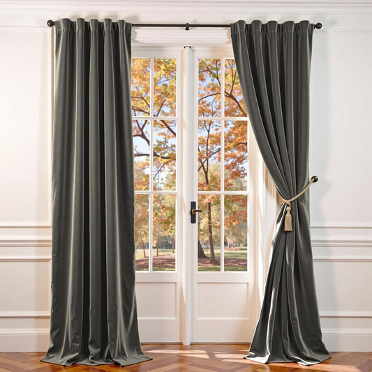Lazzzy Grey Velvet Curtains 120 Inch Length Thermal Insulated Curtain Drapes for Bedroom Living Room Darkening Rod Pocket 2 Panels, W42 x L120
