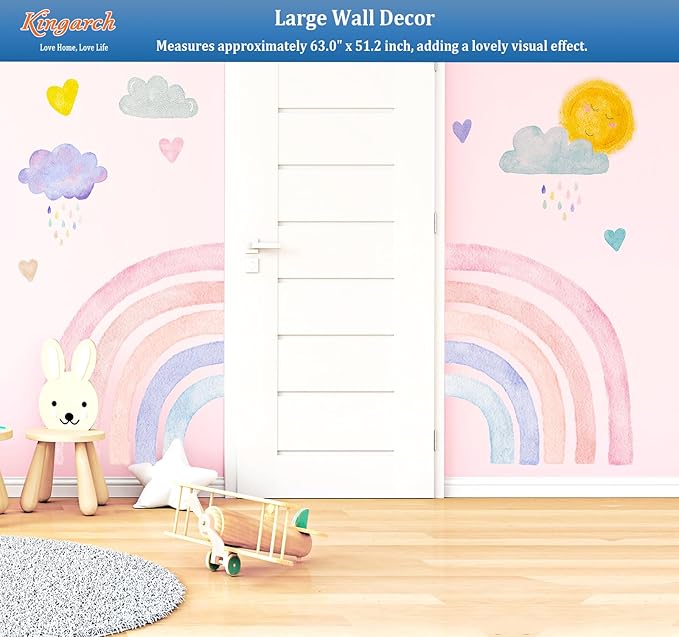 Large Boho Rainbow Wall Decals, Clouds Sun Hearts Peel and Stick Fabric Nursery Wall Decor, Removable Home Room Wall Decor Murals Stickers for Kids Girls Toddler Bedroom Living Room Playroom