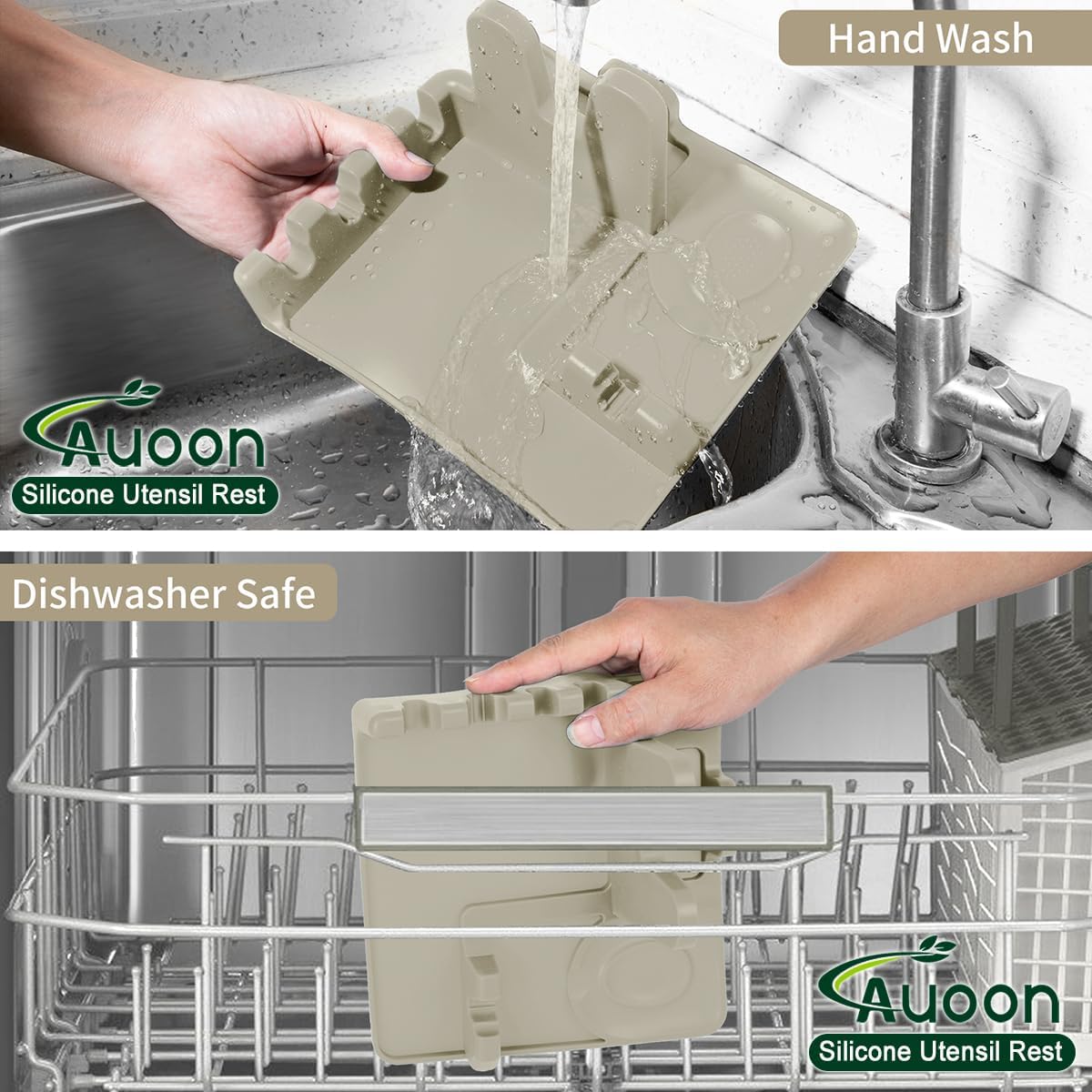 AUOON Spoon Holder for Stove - Silicone Spoon and Lid Rest with Drip Pad Kitchen Utensil Rest for Spoons, Ladles, Spatulas, Tongs & More (Milk Shake, Large)