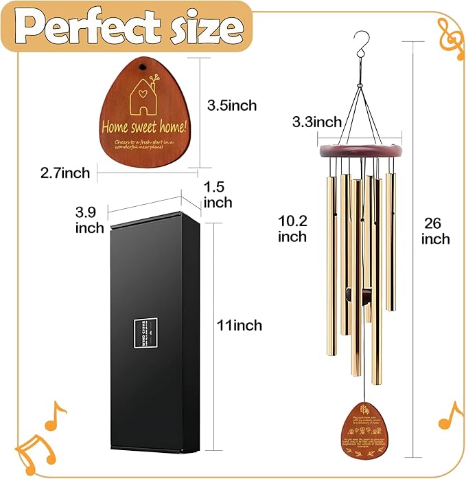 House Warming Gifts New Home,New Home Gift Ideas， Home Sweet Home，House Warming Gift，BestGifts for Housewarming，House Warming Gifts for Women or Men，26 Inch Wind Chimes