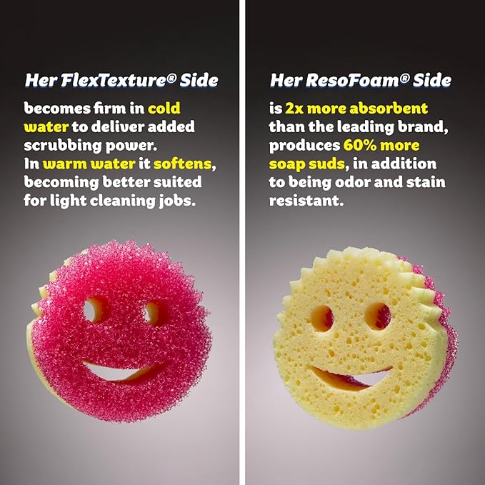 Scrub Daddy Scrub Mommy Kitchen Sponges for Dishes & Wiping Spills - Dual-Sided Dish Scrubber Sponge for Cleaning - Multi-Colored Bulk Pack - Stain & Odor Resistant (5 Count)