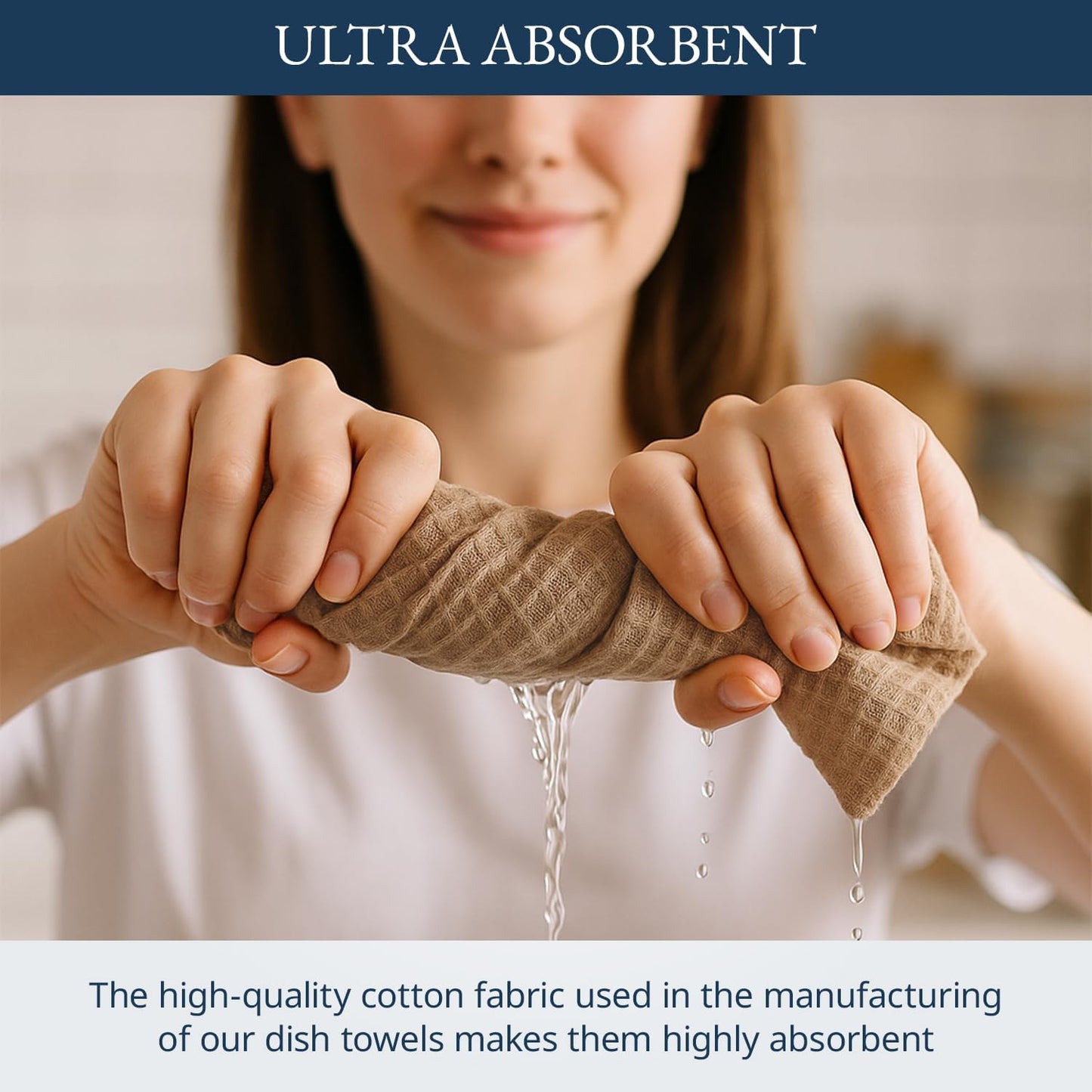 LANE LINEN Cotton Kitchen Towels and Dish Cloths Set, 6-Pack – Absorbent, Quick-Drying Dish Towel, 18" x 28", Soft, Premium Hand and Tea Towels - Beige