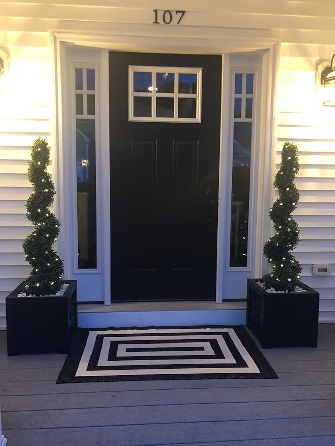 4' Spiral Boxwood Topiary Trees Artificial Outdoor Plants in Plastic Pot Front Porch Plants Set of 2