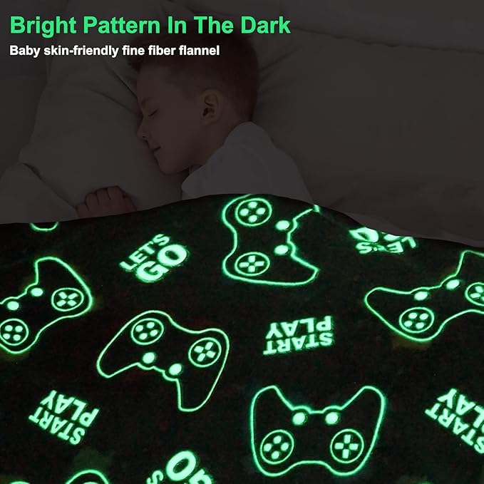 Jekeno Glow in The Dark Gaming Blanket Gamer Game Controller Throw Gift Toys for Boys Adults Men Women Gamepad Presents Birthday Halloween Christmas Bedroom Decor Luminous Blanket Grey 60"x80"