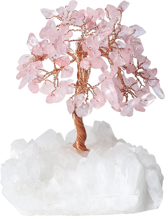 Rose Quartz Crystal Tree of Life Handmade Gemstone Tree, Chakra Tree of Life, White Aura Base, Money Tree, Artificial Tree, Feng Shui Tree, Crystal Decorations, Pink Healing Crystals, Spiritual Gift