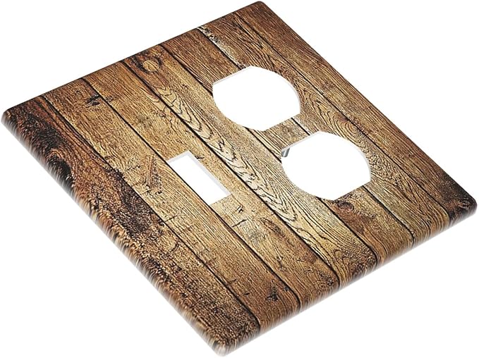Rustic Brown Wood Natural Wooden Wallplates 1 Toggle 1 Duplex Electrical GFCI Faceplate Decorative Light Switch Covers Switch Plate for Bedroom Home Decor