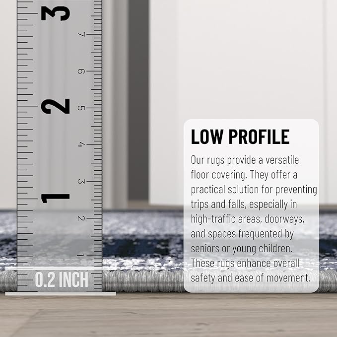 Ottomanson Hallway Runner Rug 20" x 59" Non Slip Border Area Rugs Easy to Clean Laundry Rug Runner Durable & Pet Friendly Floor Carpet Runners for Hallways Entryway Living Room Kitchen, Gray/Navy