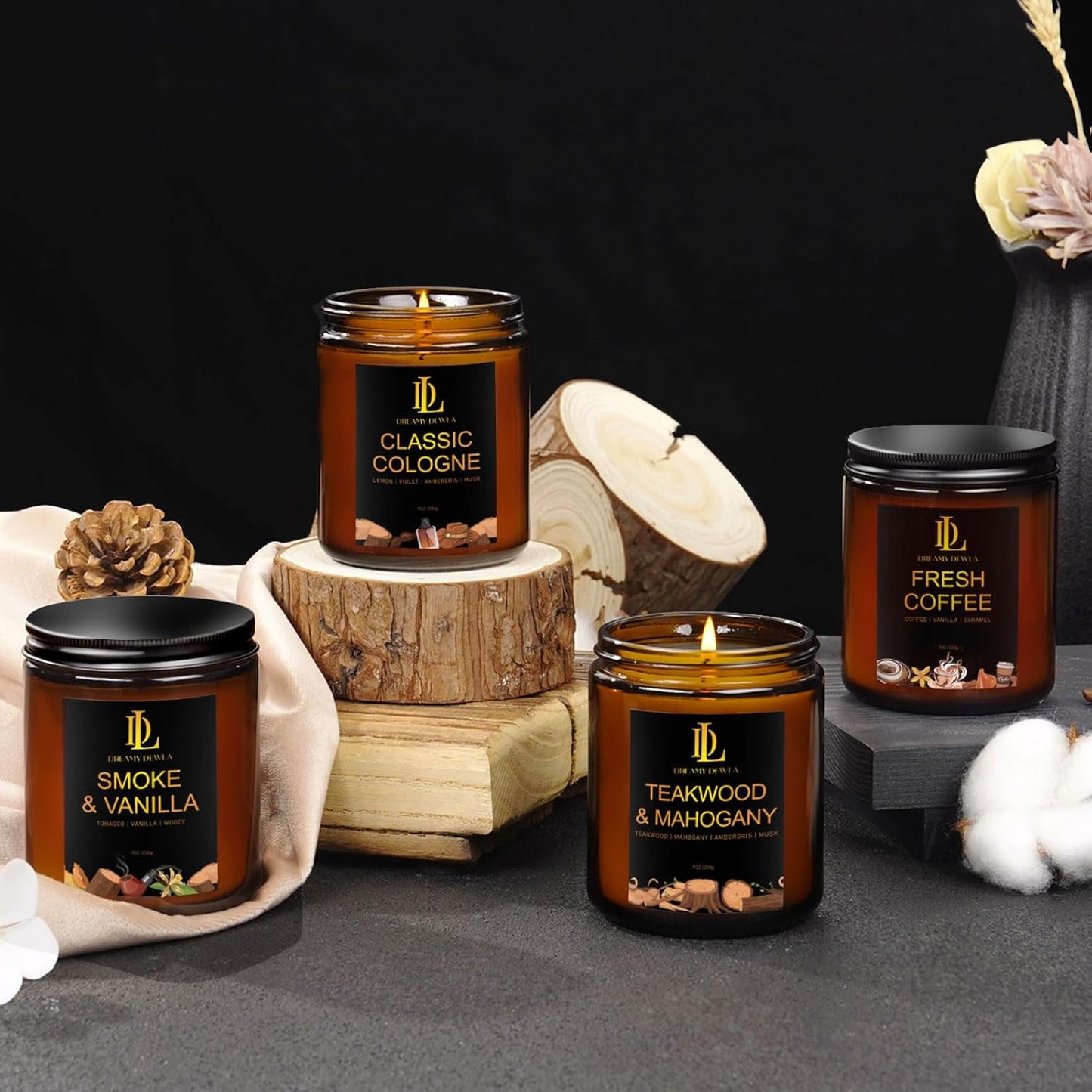 Teakwood & Mahogany Candles, Teakwood Mahogany Scented Candle, Natural Soy Candles for Home Scented, Long Lasting with 50 Hour Burn Time, Gifts for Men Women