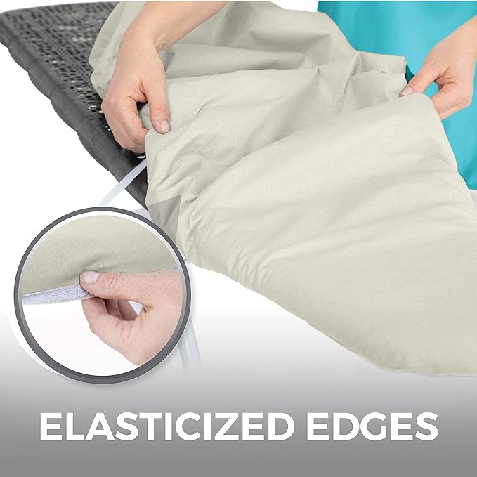 HOME GENIE Ironing Board Cover, Silicone Coating, Full Size Scorch Resistant Padding, Elastic Edge Heavy Duty Iron Pad Covers Standard Boards, Hook and Loop Fastener Strap Extra Thick, Linen